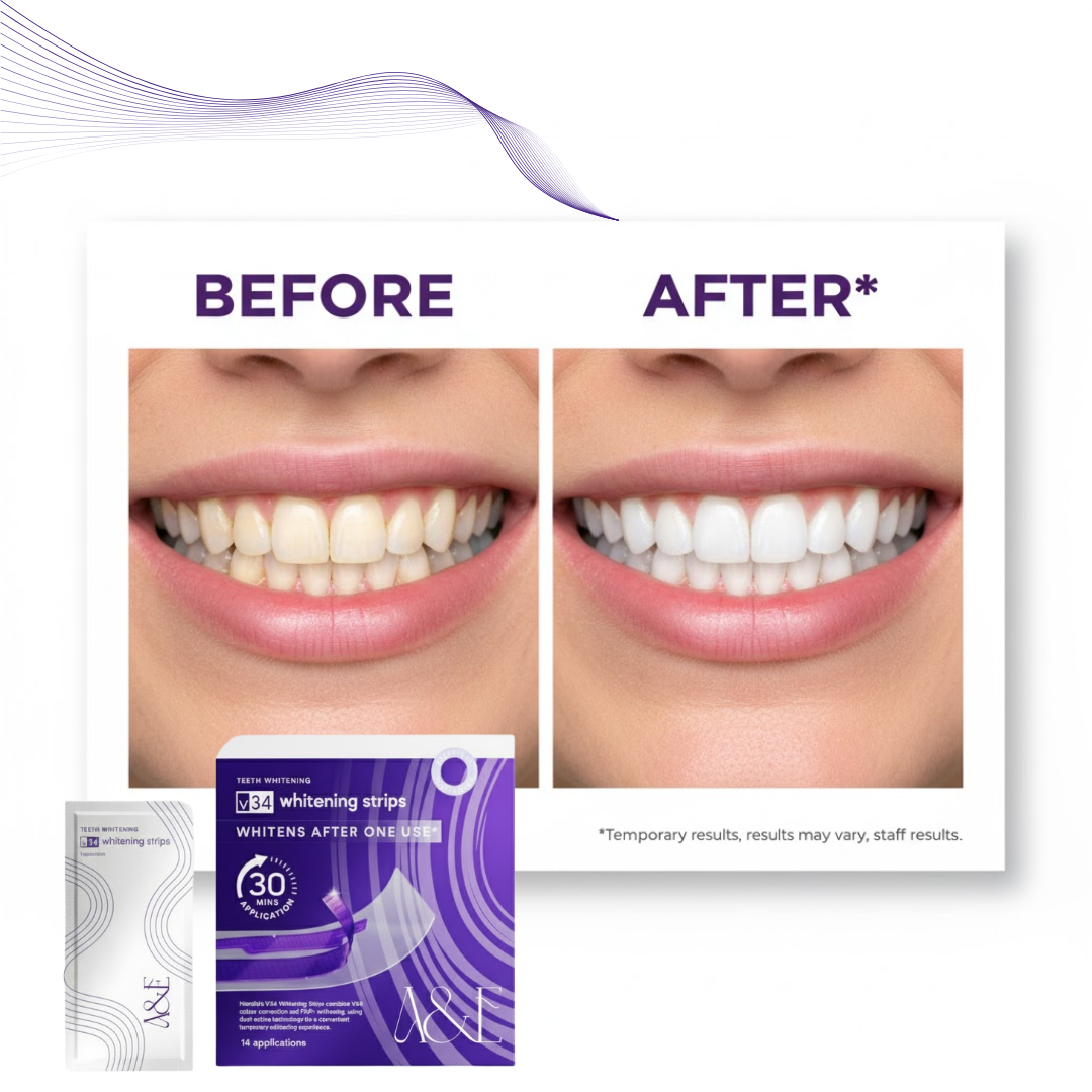 SmileV34™ Dual-Action Teeth Whitening Strips.
