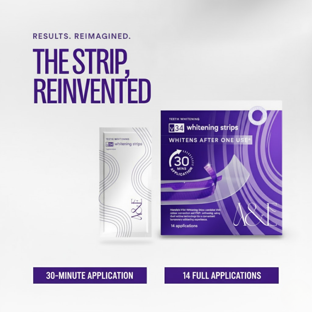 SmileV34™ Dual-Action Teeth Whitening Strips.