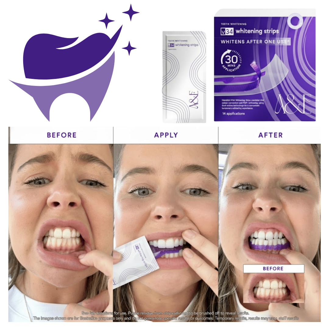 SmileV34™ Dual-Action Teeth Whitening Strips.